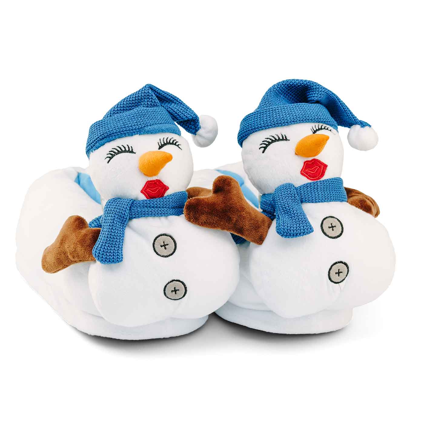 schneemann Hausschuhe weiss Paar Frontansicht
